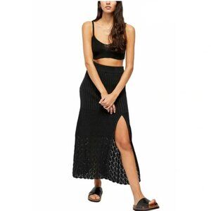Women's L Free People Bari Knit Column Black Maxi Skirt
